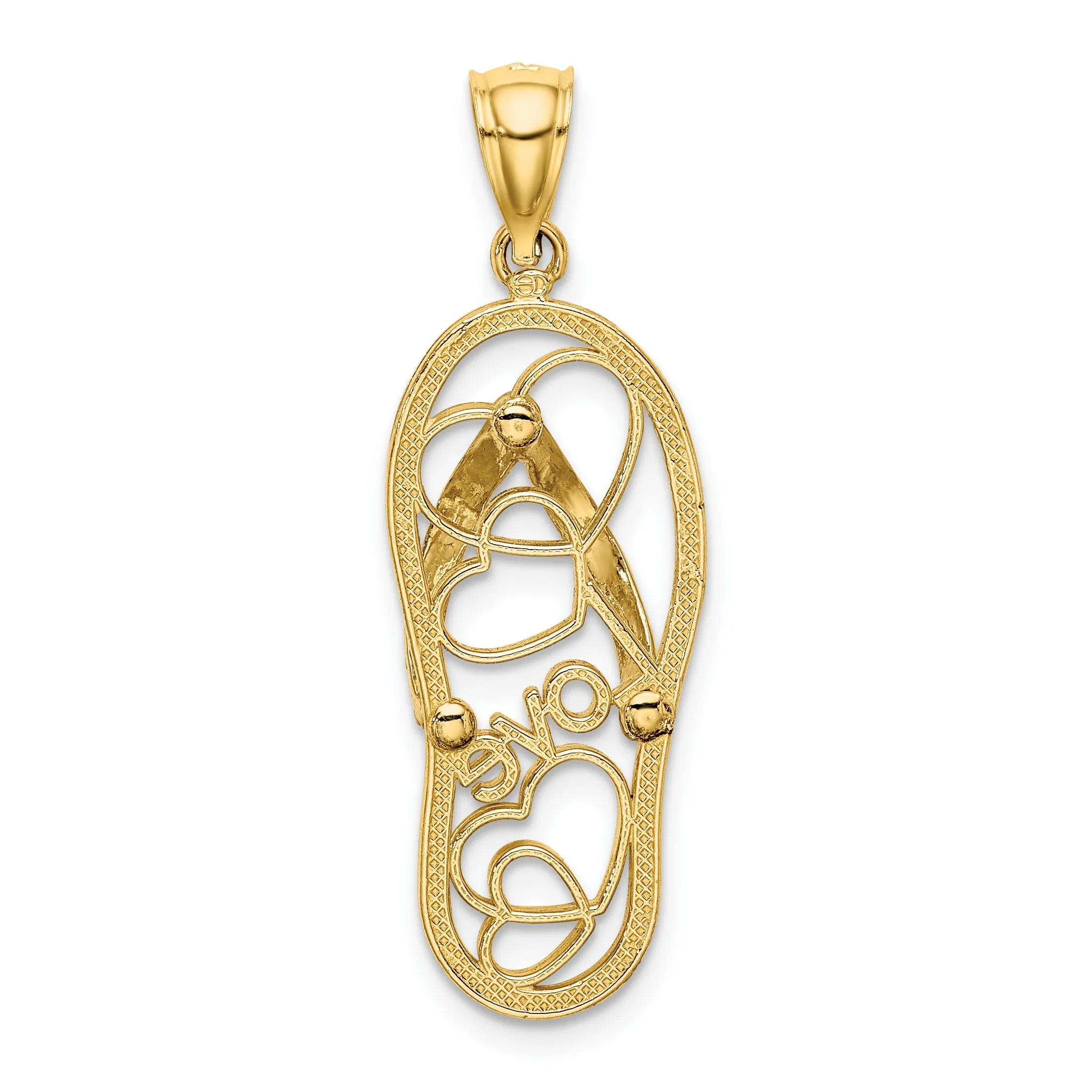 14K Yellow Gold Polished With White Enameled Finish Multi Heart Love Design Flip-Flop Single Sandle Charm Pendant