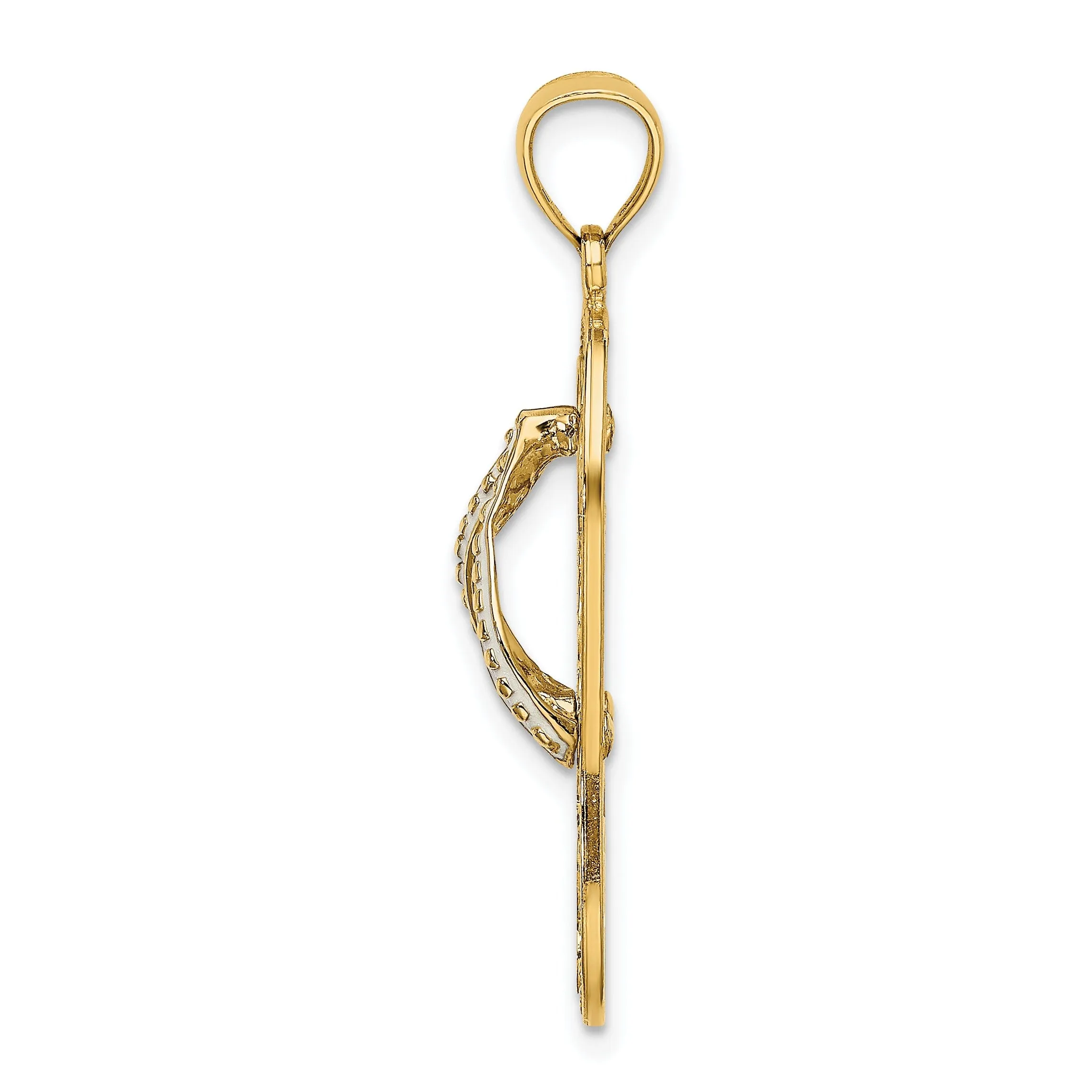 14K Yellow Gold Polished With White Enameled Finish Multi Heart Love Design Flip-Flop Single Sandle Charm Pendant