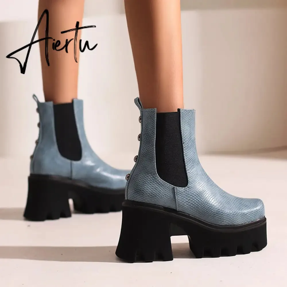 Aiertu Autumn White Ladies Short Booties Faux Suede Side Zipper Chunky Heel Ankle Boots Platform Solid Black Winter Women Casual Shoes