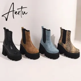 Aiertu Autumn White Ladies Short Booties Faux Suede Side Zipper Chunky Heel Ankle Boots Platform Solid Black Winter Women Casual Shoes
