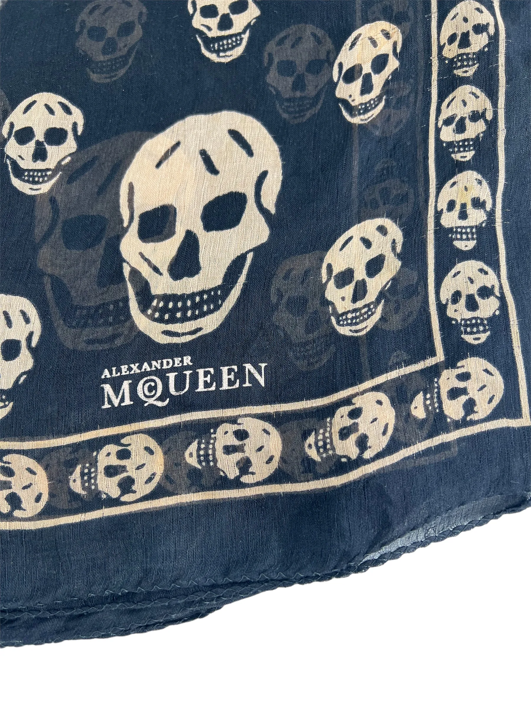Alexander McQueen Black Classic Skull Print Silk Scarf