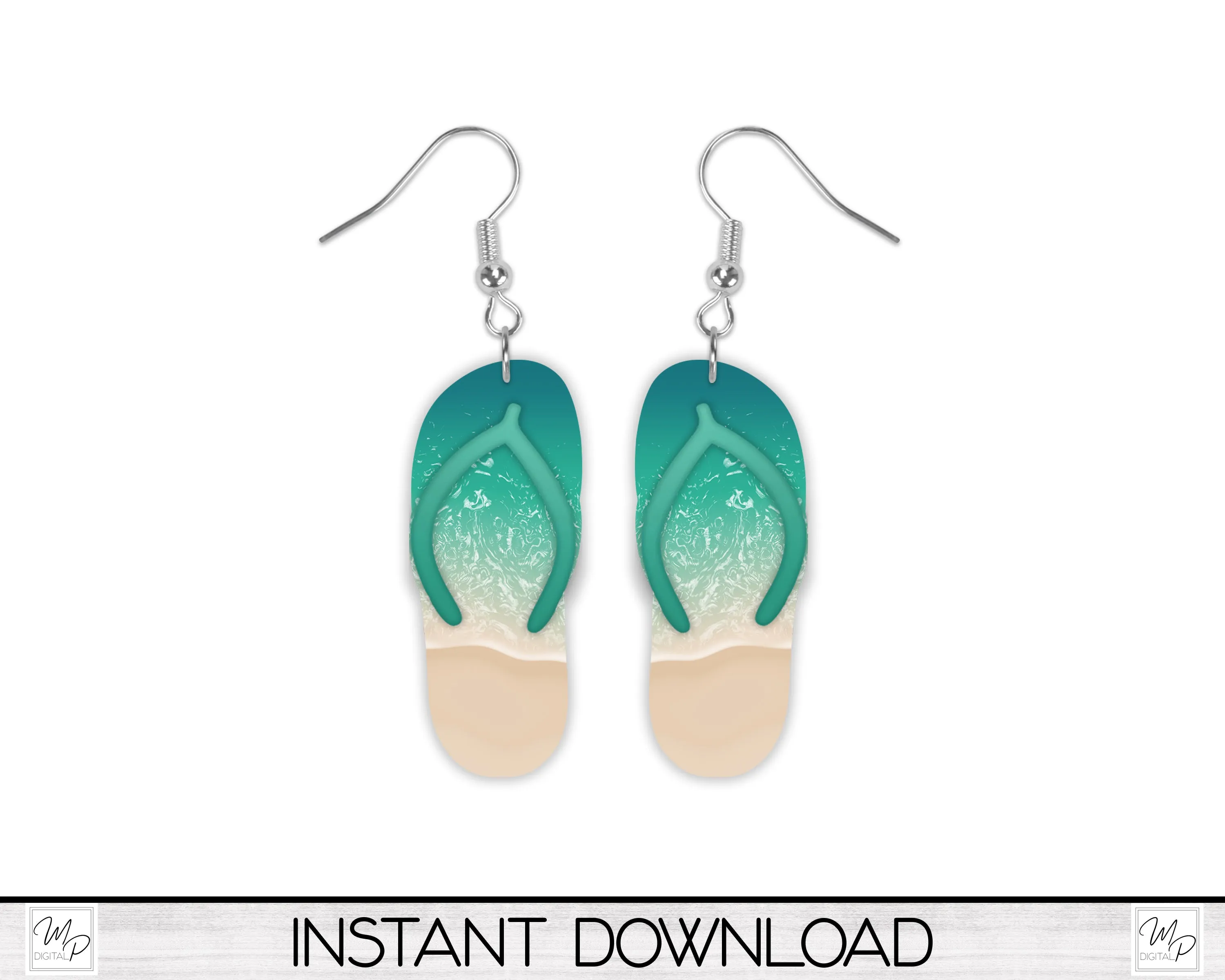 Beach Flip Flop PNG Design for Sublimation, Earrings, Keychain, Signs, Digital Download