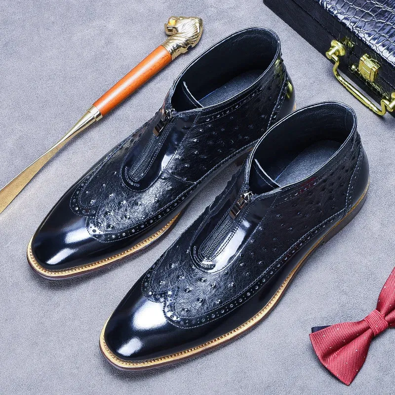 Dots Genuine Leather Retro Zipper Boots