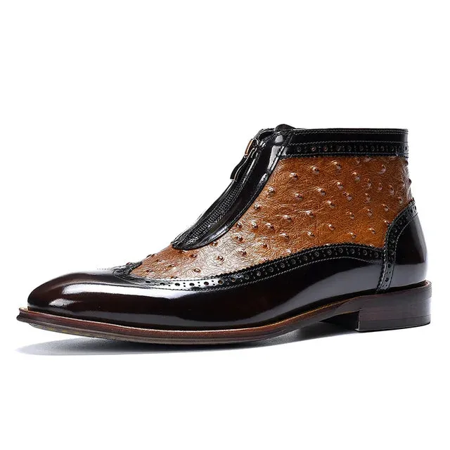 Dots Genuine Leather Retro Zipper Boots