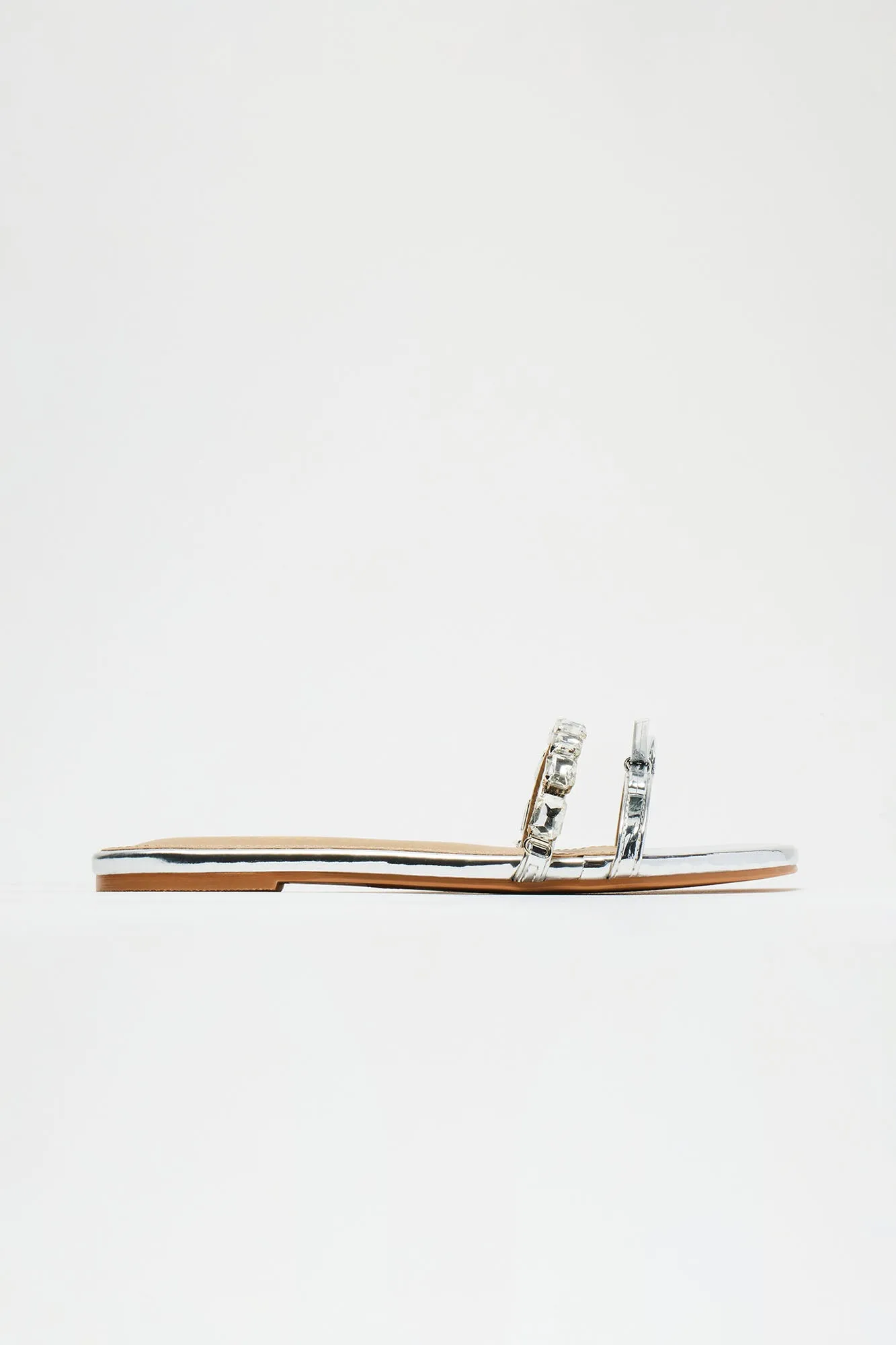Rhea Metallic Rhinestone Sandals - Silver