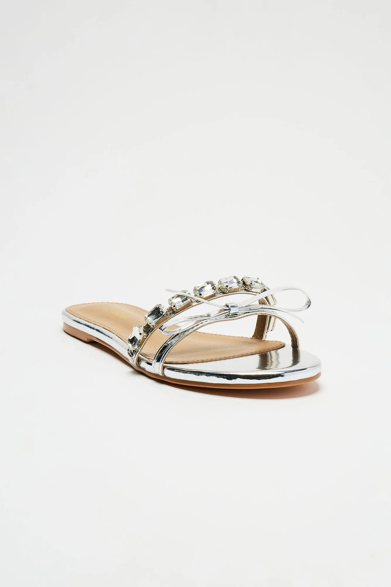 Rhea Metallic Rhinestone Sandals - Silver