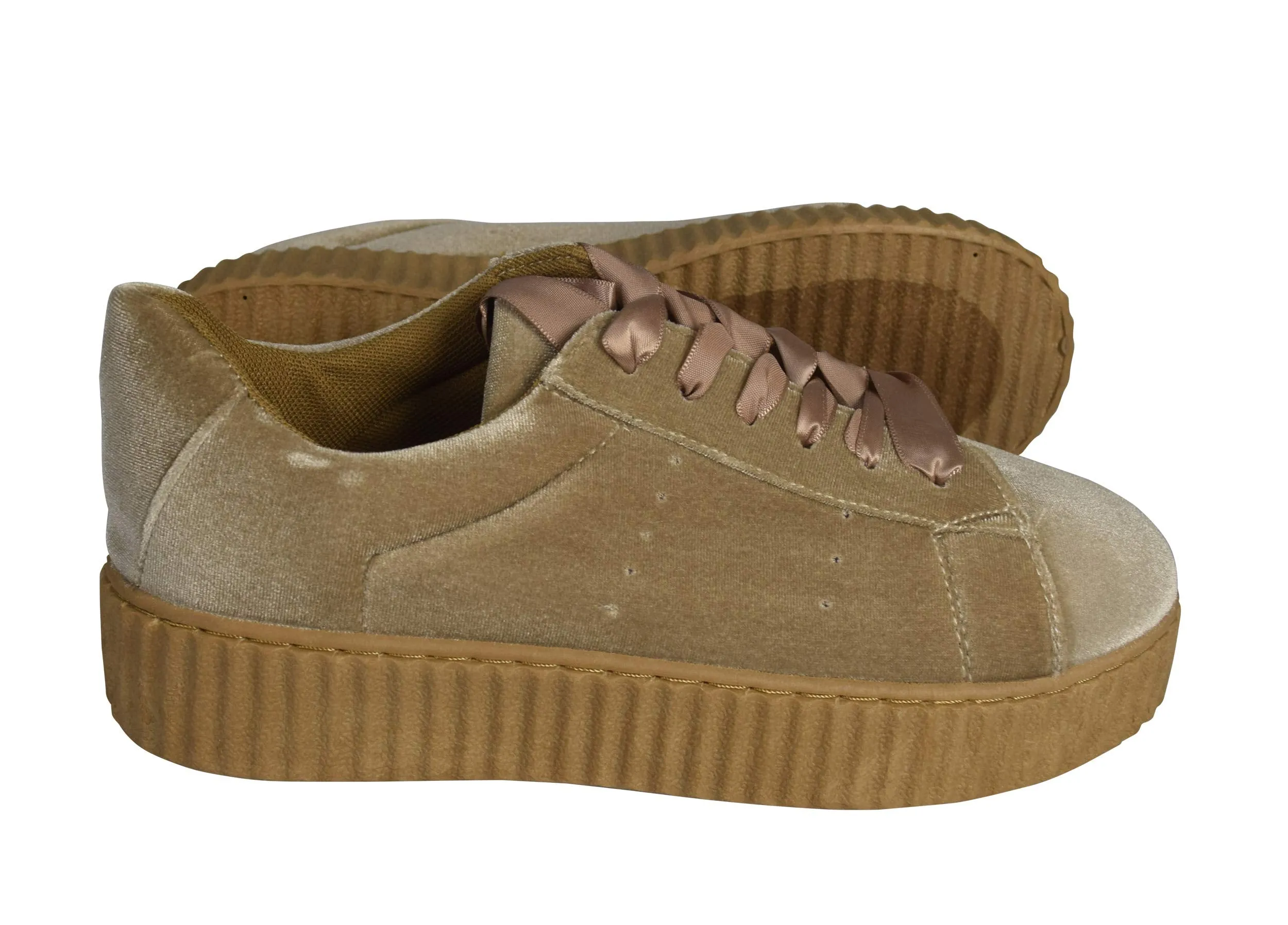 Women Fashion Sneaker Suede Flat Platform Lace Up Casual Shoes