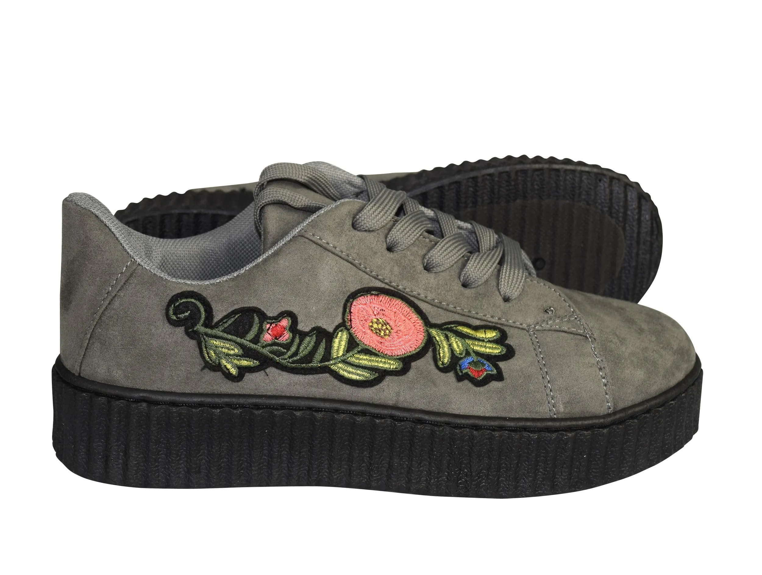 Women Fashion Sneaker Suede Flat Platform Lace Up Casual Shoes
