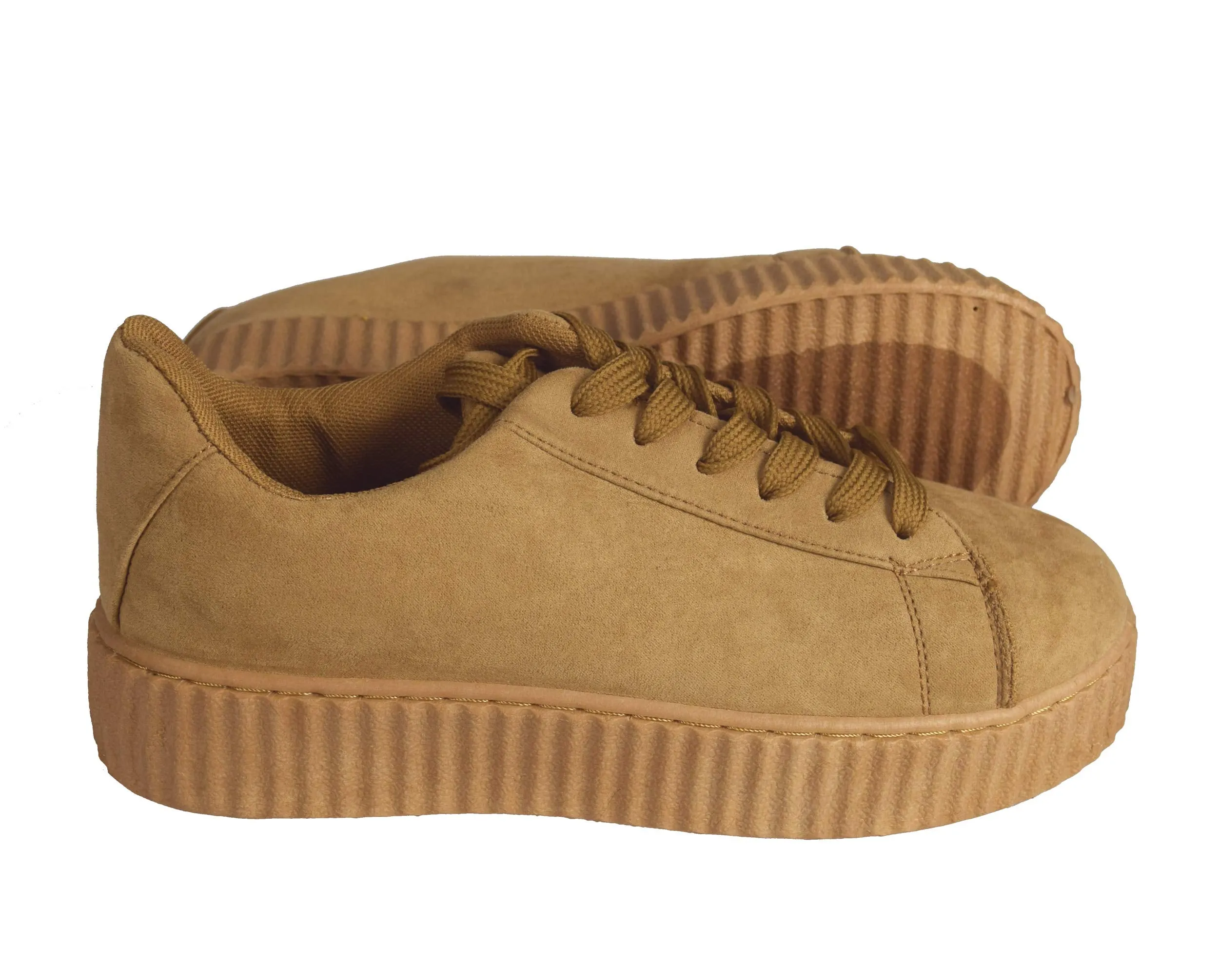 Women Fashion Sneaker Suede Flat Platform Lace Up Casual Shoes
